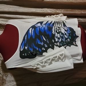 Dots Metqllic Butterfly Cold Shoulder Top